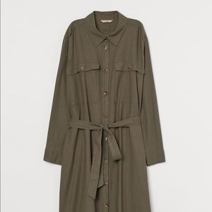 H&M Twill Shift Dress Khaki Dark Green